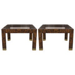 Faux Tortoise Shell Henredon Tables with Brass Feet