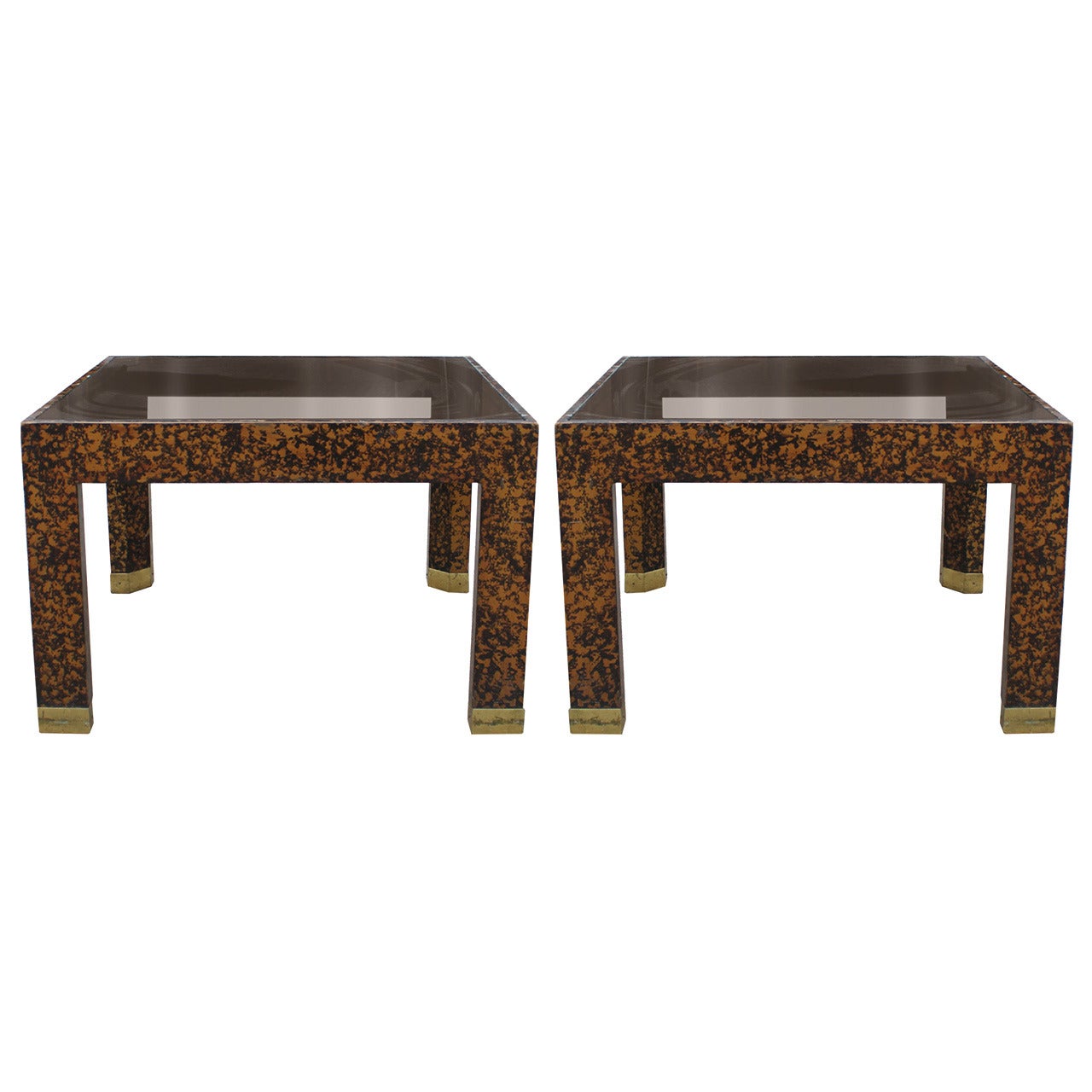 Faux Tortoise Shell Henredon Tables with Brass Feet