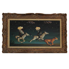 Fantastic Orville Bulman "Chase a Courre" Surreal Painting, 1976 6