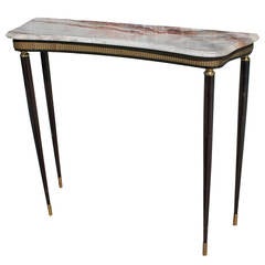 Petite Italian Marble Console with Brass Accents
