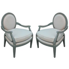 Stunning Pair of Hollywood Regency Scalloped Edge Donghia Style Lounge Chairs