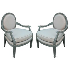 Stunning Pair of Hollywood Regency Scalloped Edge Donghia Style Lounge Chairs