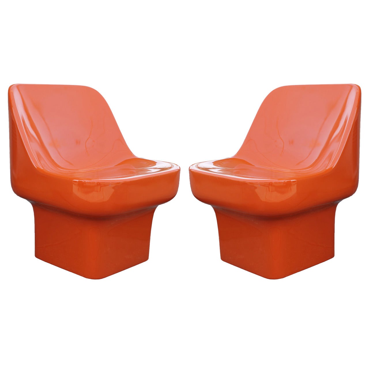 Douglas Deeds Glossy Orange Lacquered Fiberglass Chairs