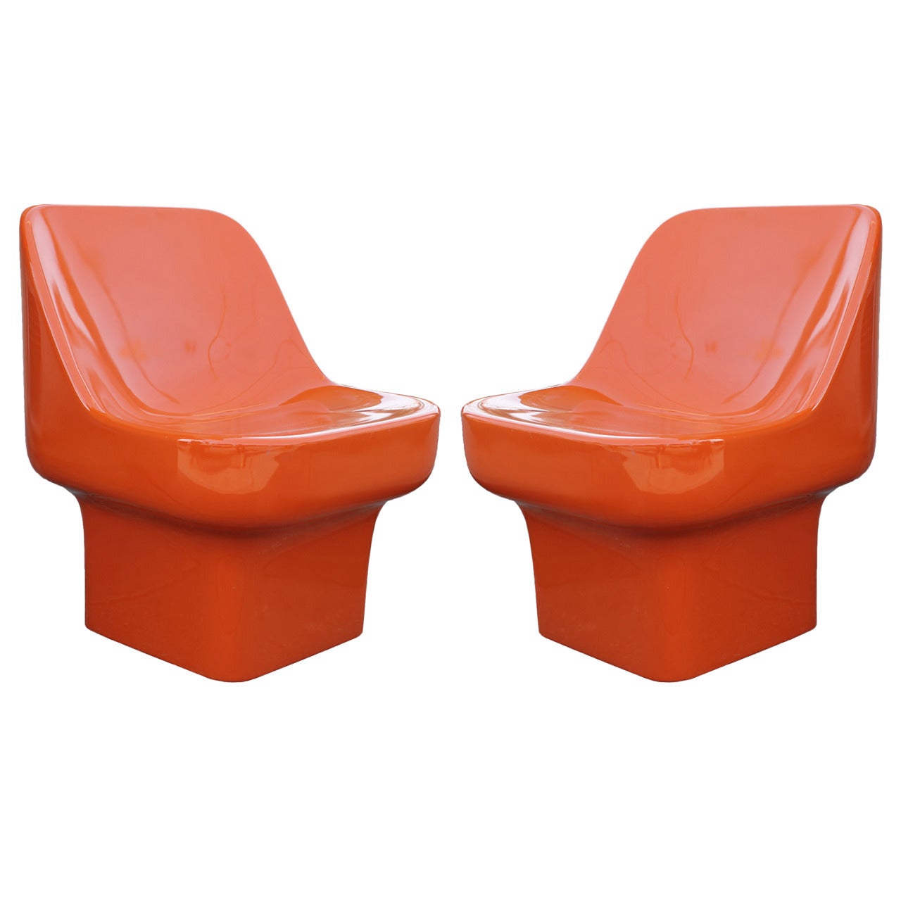 Douglas Deeds Glossy Orange Lacquered Fiberglass Chairs