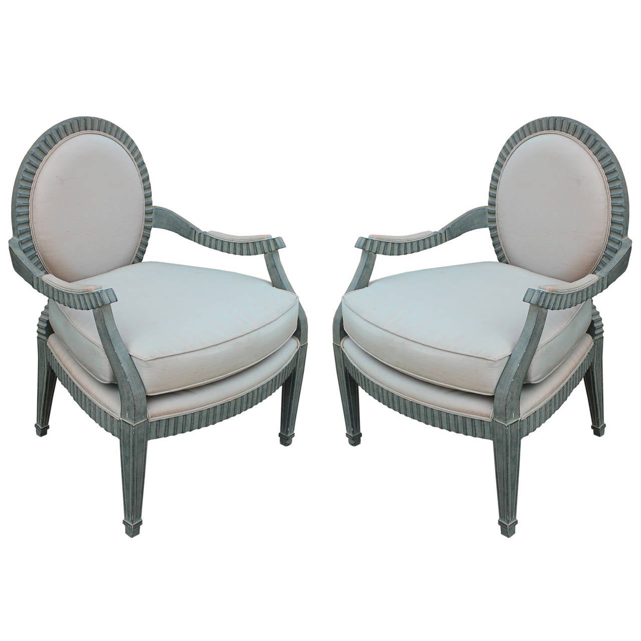 Stunning Pair of Hollywood Regency Scalloped Edge Donghia Style Lounge Chairs