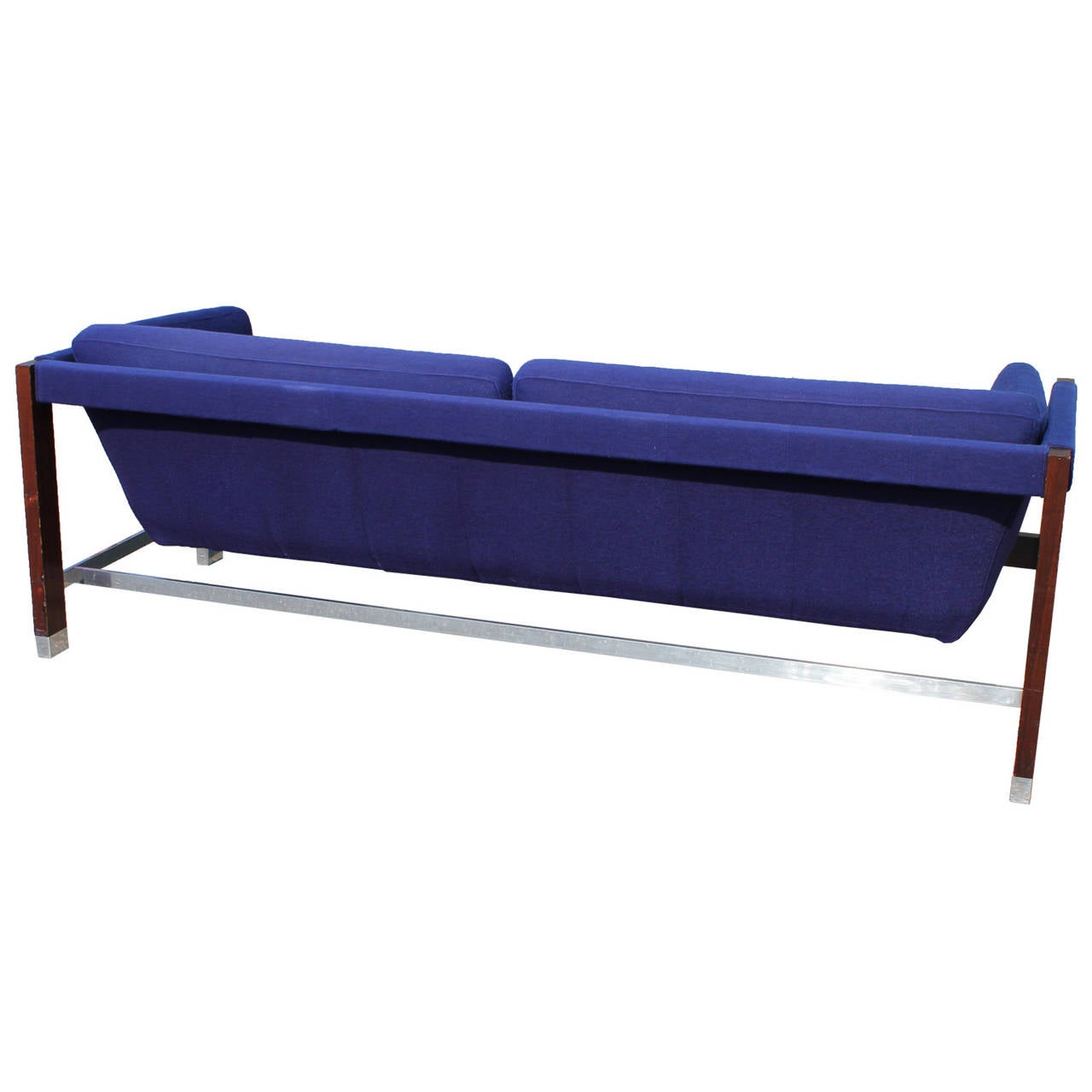 Late 20th Century Milo Baughman Rosewood and Chrome Blue Sling Sofa