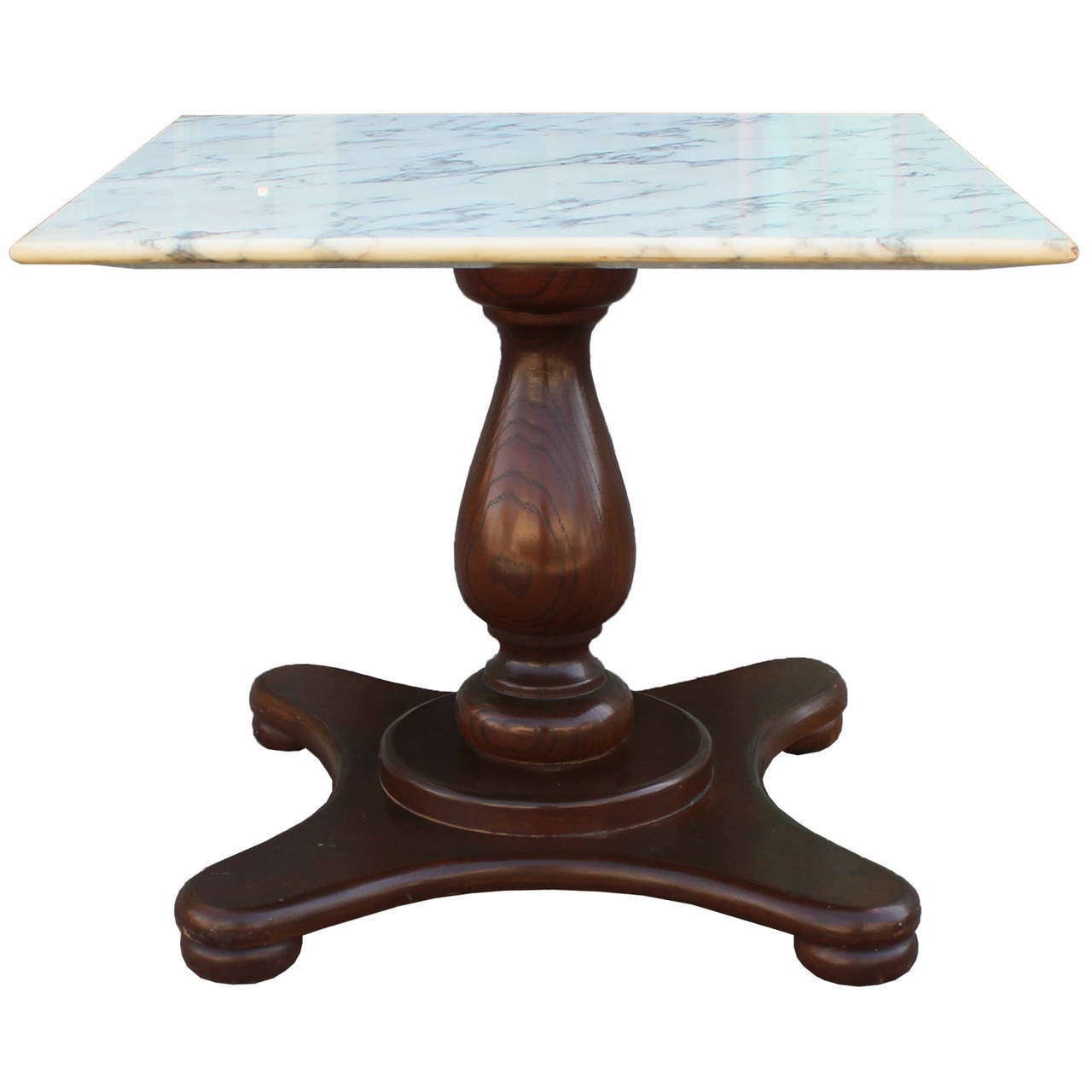 Pair of Stunning Marble Top Walnut End Tables In Excellent Condition In Houston, TX