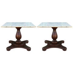 Pair of Stunning Marble Top Walnut End Tables