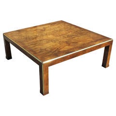 Burl Wood Baker Parson Style Table with Brass Accents
