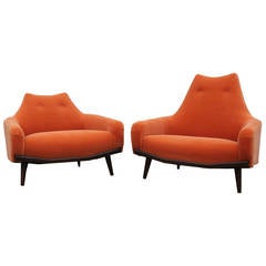 Plush Pair of Orange Mohair Lounge Chairs