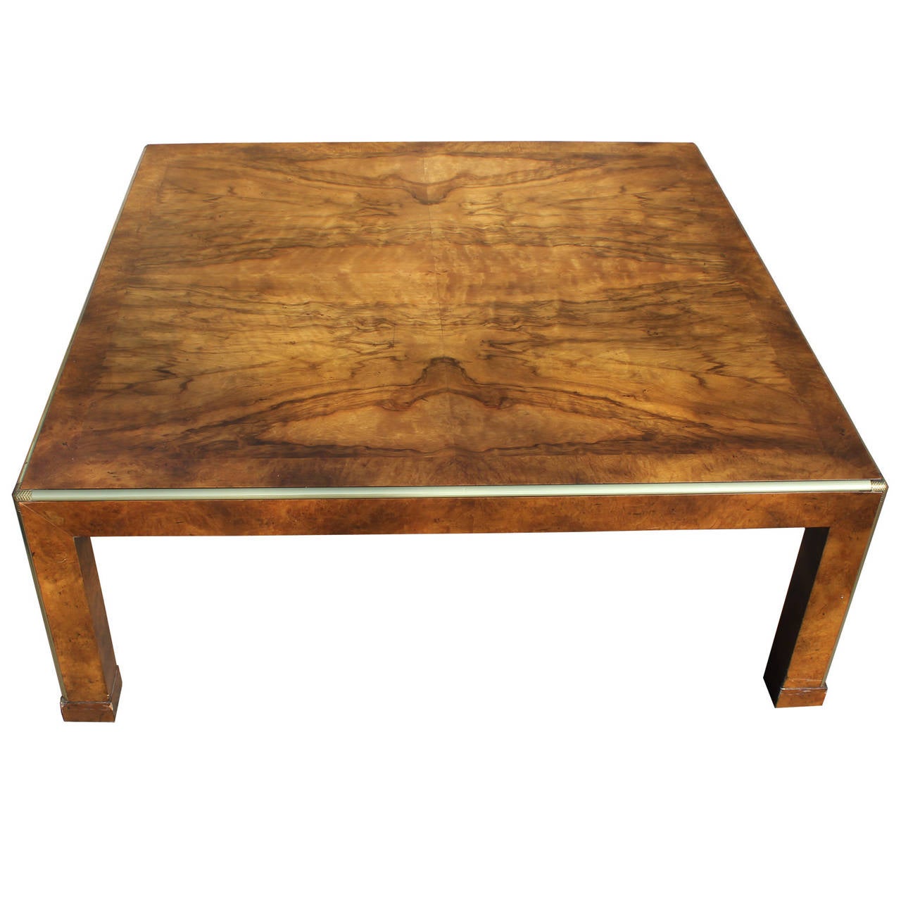 Burl Wood Baker Parson Style Table with Brass Accents