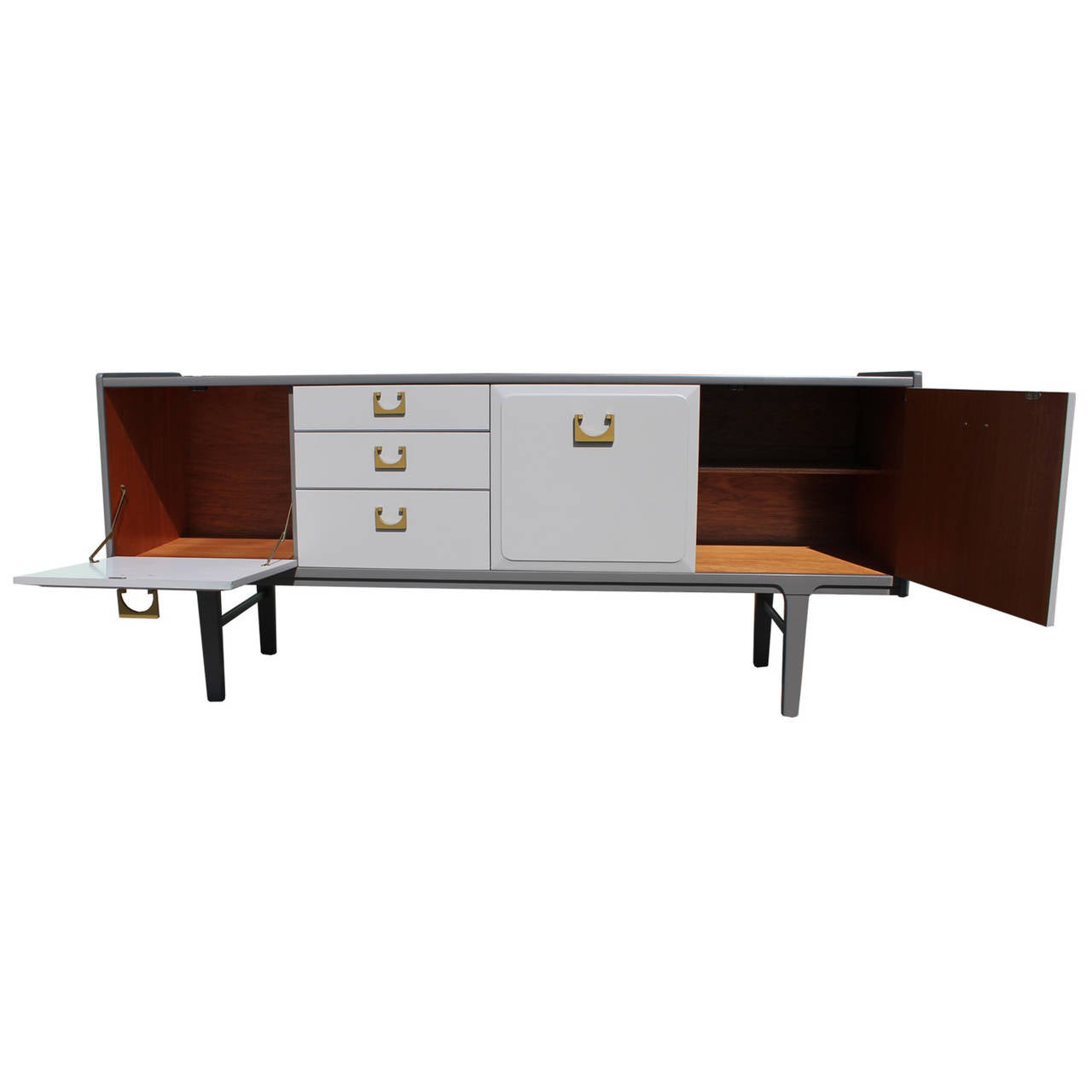 Incredible Two Tone Grey Sideboard with Brass Handles In Excellent Condition In Houston, TX