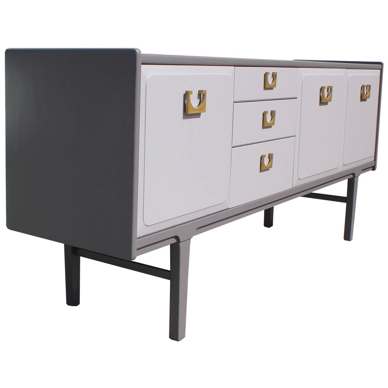 Mid-Century Modern Incredible Two Tone Grey Sideboard with Brass Handles