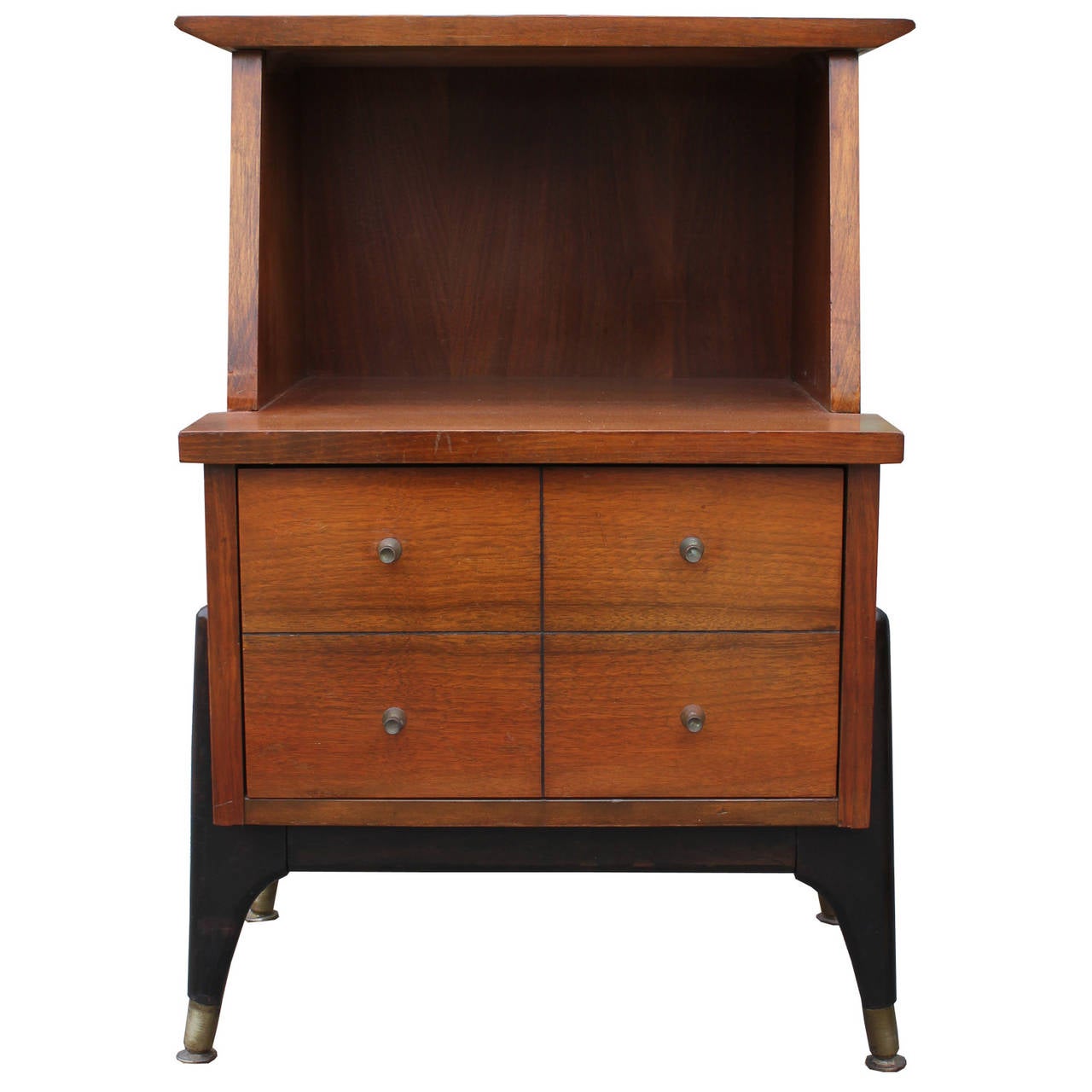 Sculptural Pair of Walnut, TwoTone Nightstands at 1stdibs