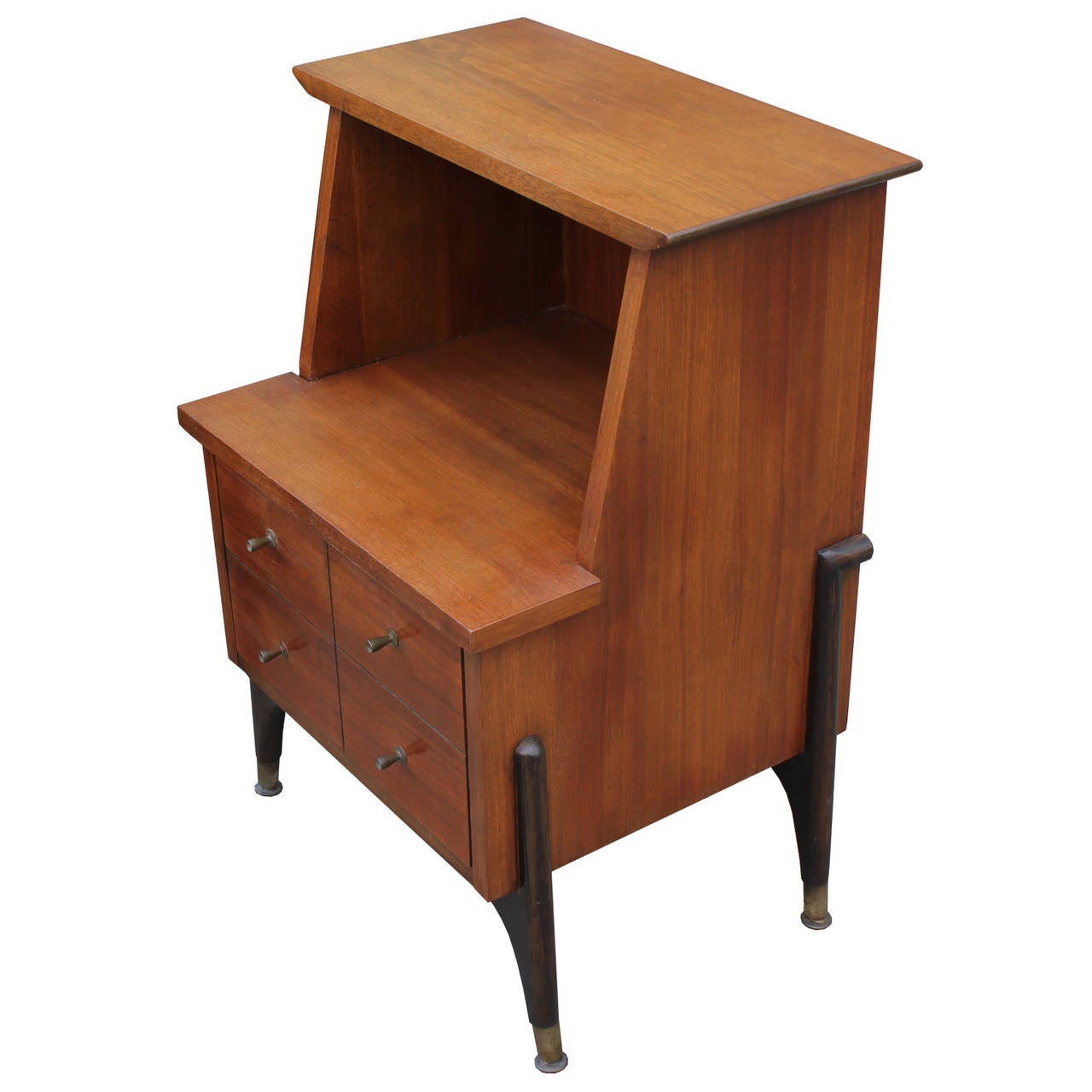 Sculptural Pair of Walnut, TwoTone Nightstands at 1stdibs