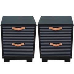 Leather Handle Nightstands with Ridged Fronts