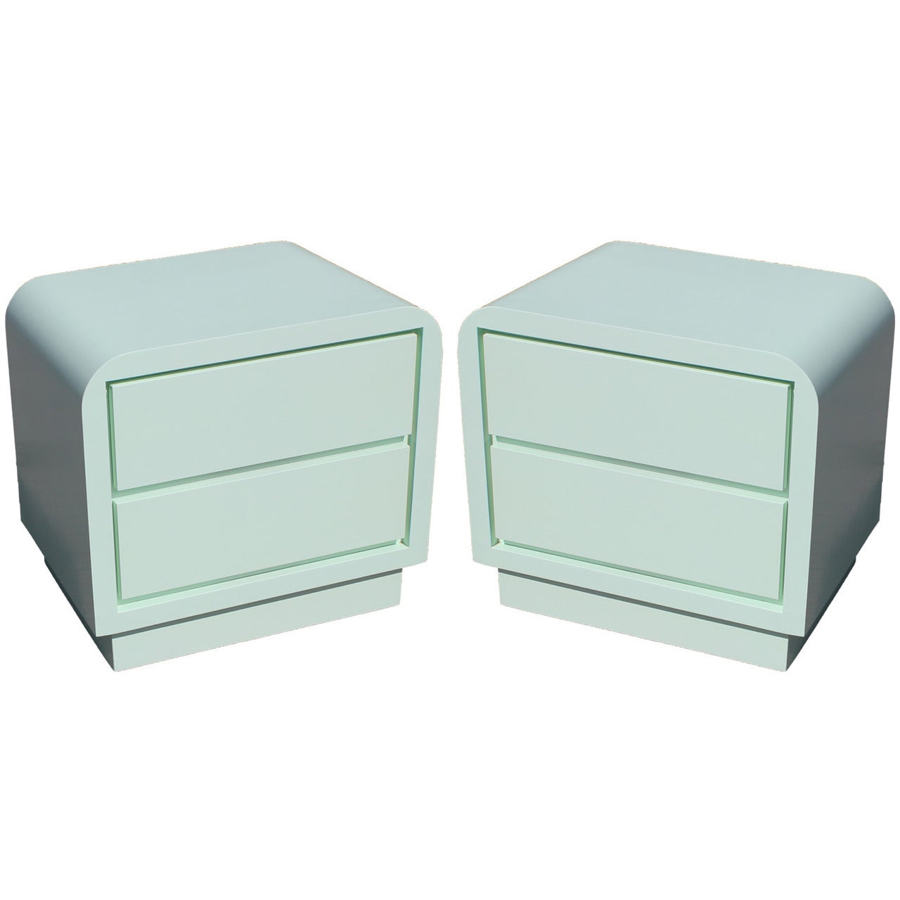 Luxe Mint Lacquered Karl Springer Style Nightstands
