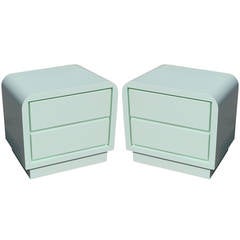 Vintage Luxe Mint Lacquered Karl Springer Style Nightstands