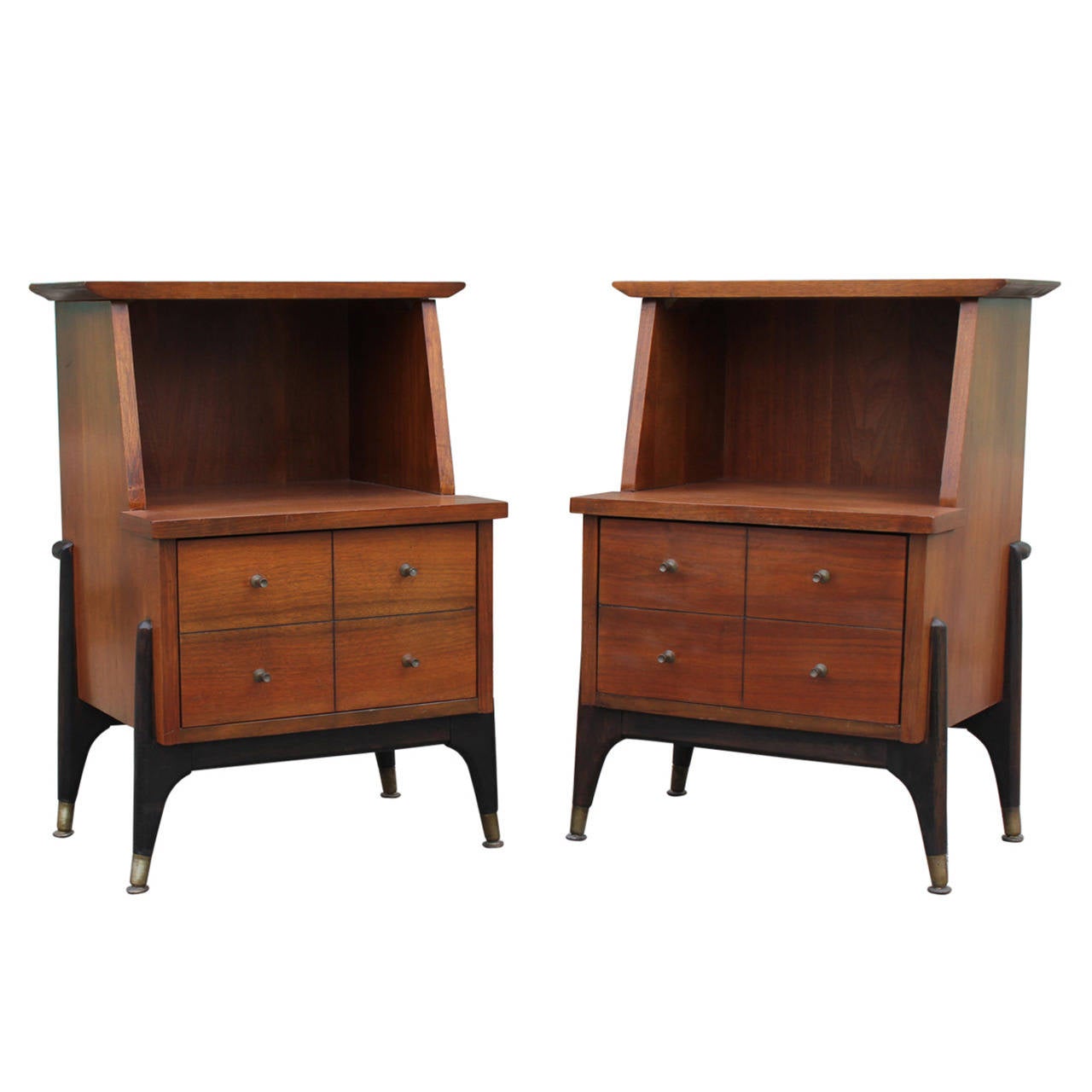 Sculptural Pair of Walnut, TwoTone Nightstands at 1stdibs