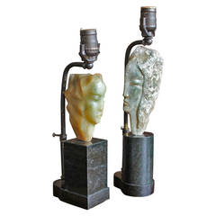 Bernard Simon Pair of Carved Sculpture Lamps