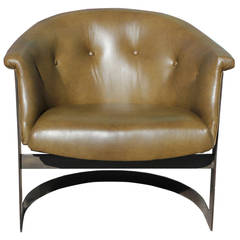 Milo Baughman Style Leather and Bronze Armchair