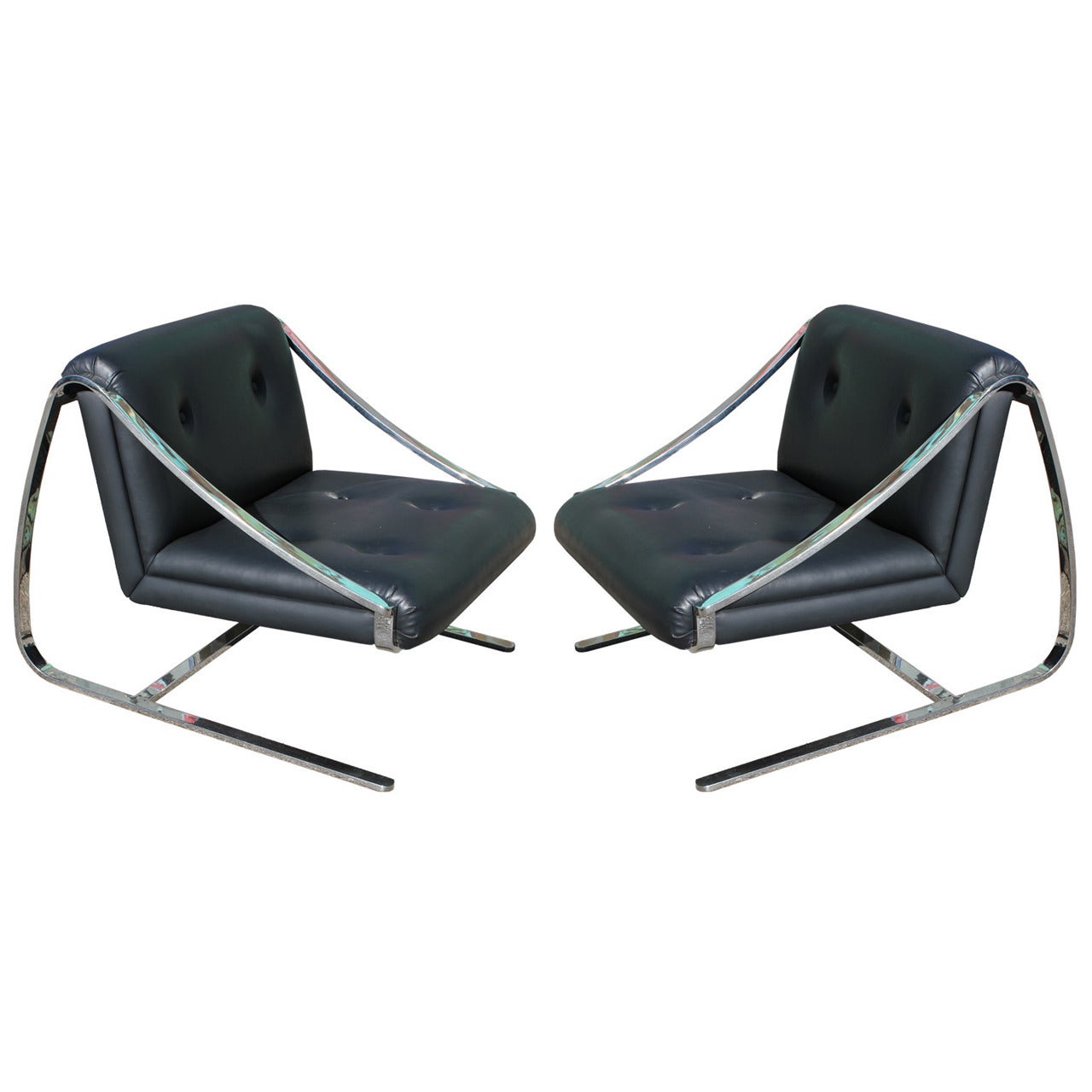 Luxe Pair of Cantilevered Brueton Plaza Lounge Chairs by Charles Gibilterra