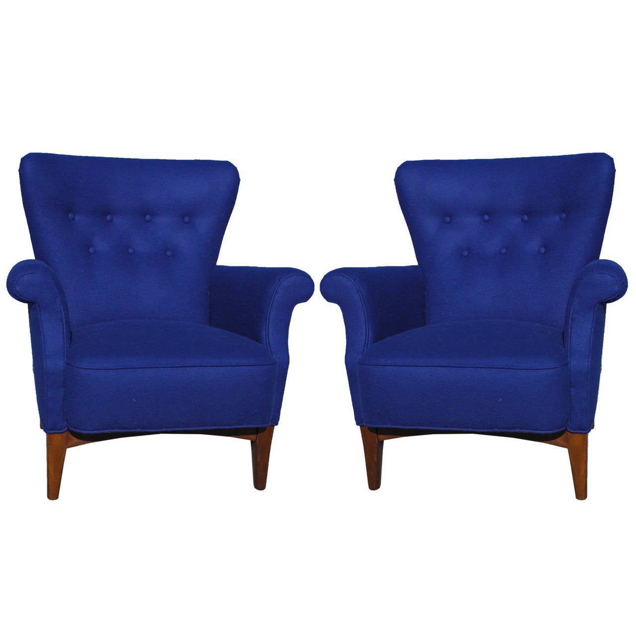 Stunning Pair of Mid Century Modern Royal Blue Danish Lounge Chairs at ...