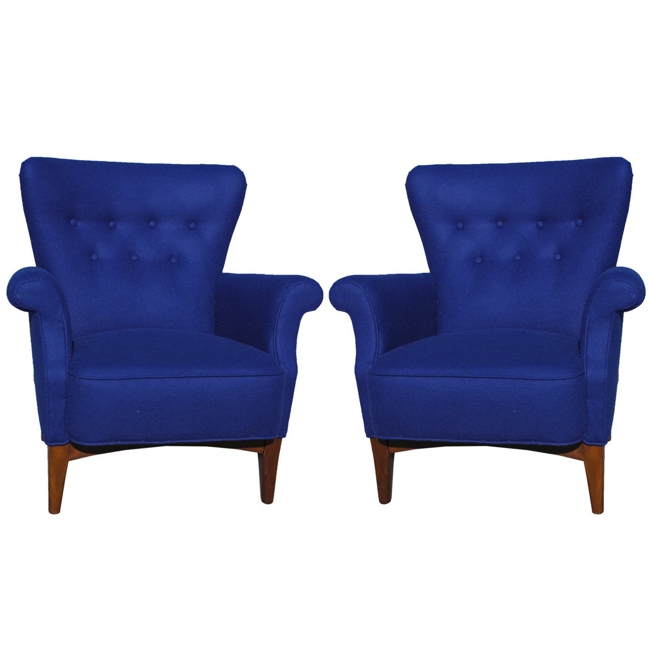 Stunning Pair of Mid Century Modern Royal Blue Danish Lounge Chairs