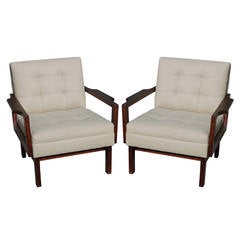 Refined Tufted Walnut Restored Lounge Chairs