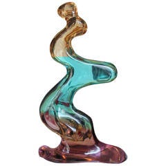 Sculpture en lucite teintée d'améthyste:: d'ambre et de turquoise par Haziza