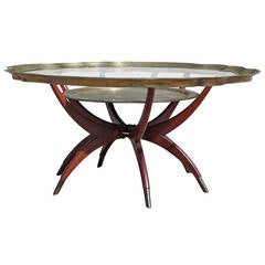 Hollywood Regency Brass Baker Spider Base Coffee Table with Glass Top