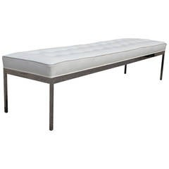 Luxe White Spinneybeck Leather and Chrome Bench