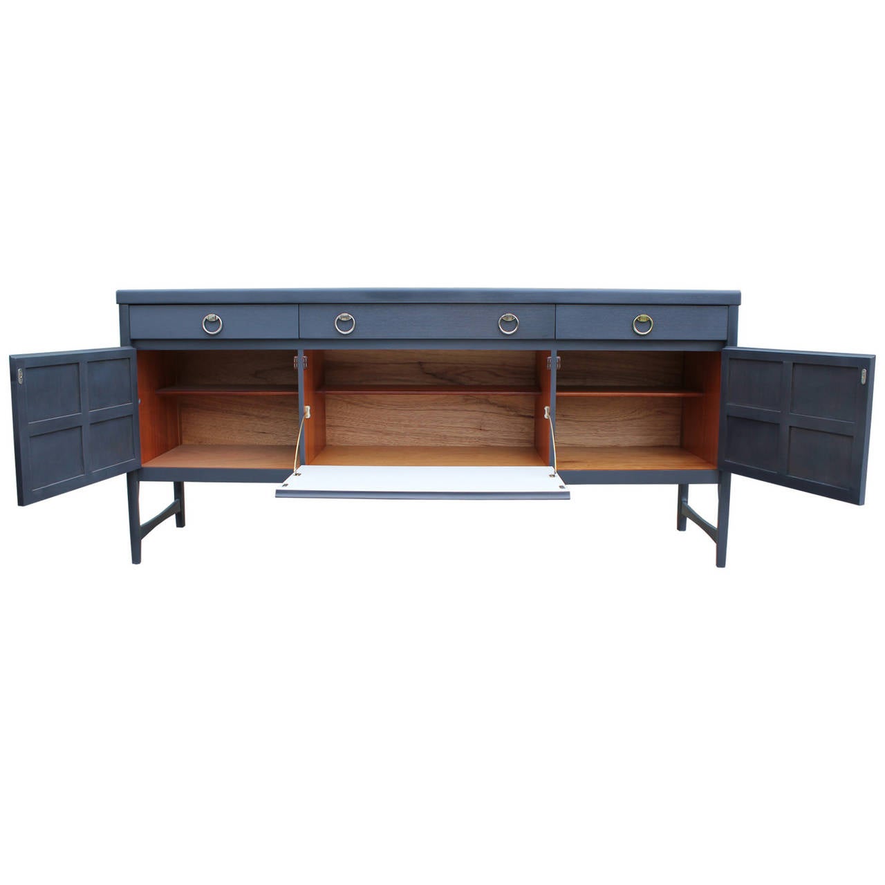 Mid-Century Modern Handsome Grey Stained Sideboard with Chrome Handles
