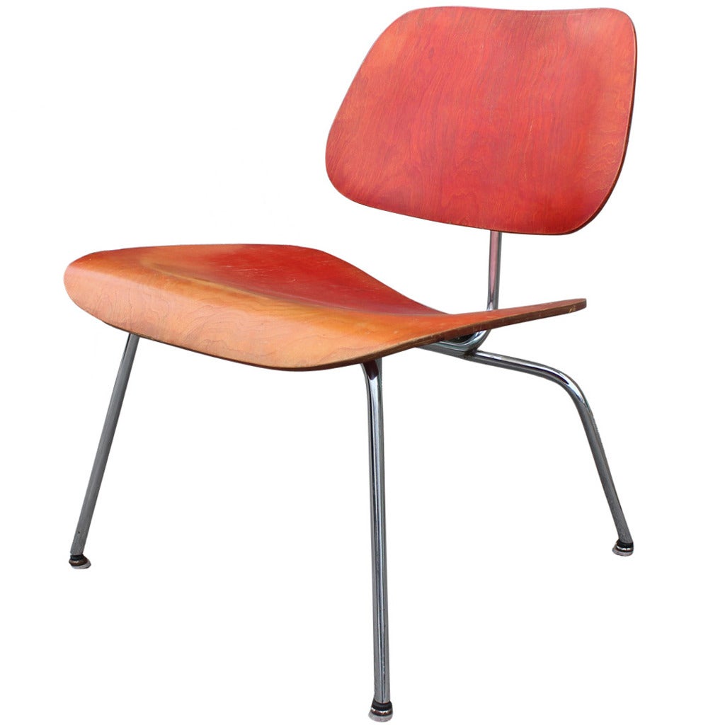 Early Eames Mid Century Modern LCM with Red Aniline Dye Finish