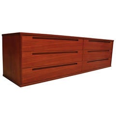 Mid Century Modern Long and Low Danish Teak Dresser with Six Drawers 1960s