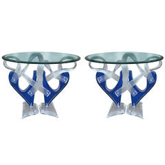 Pair of Stunning Cobalt Blue Lucite Side Tables