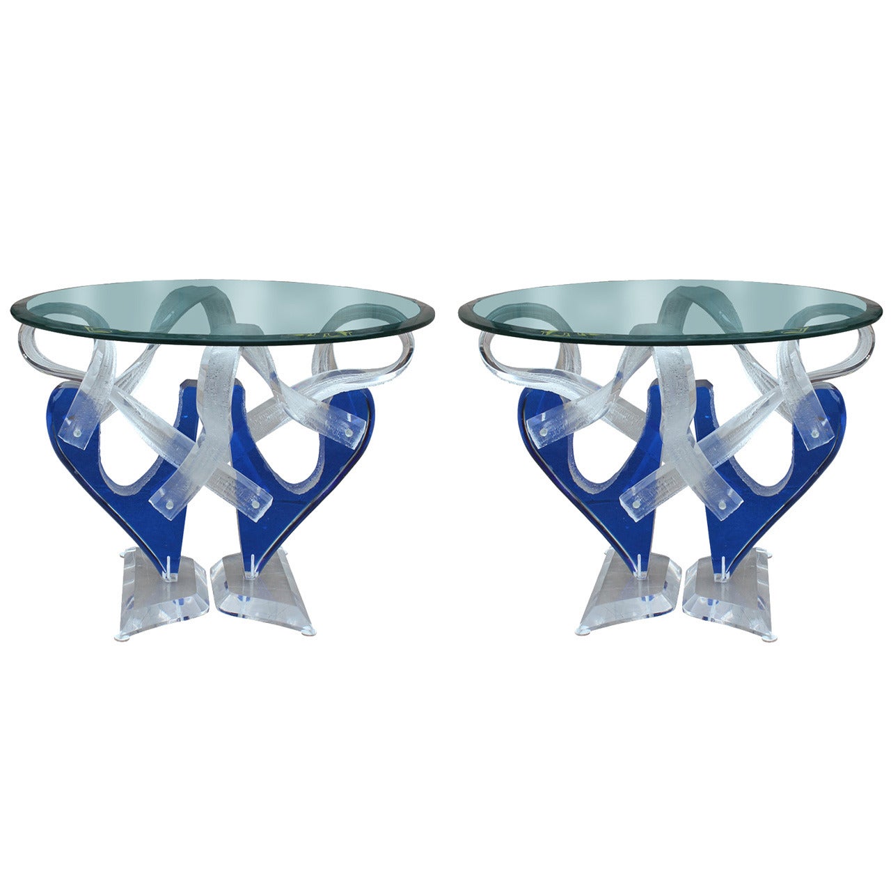 Pair of Stunning Cobalt Blue Lucite Side Tables