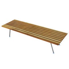 Unusual George Nelson Style Small Coffee Table with Striped Wood