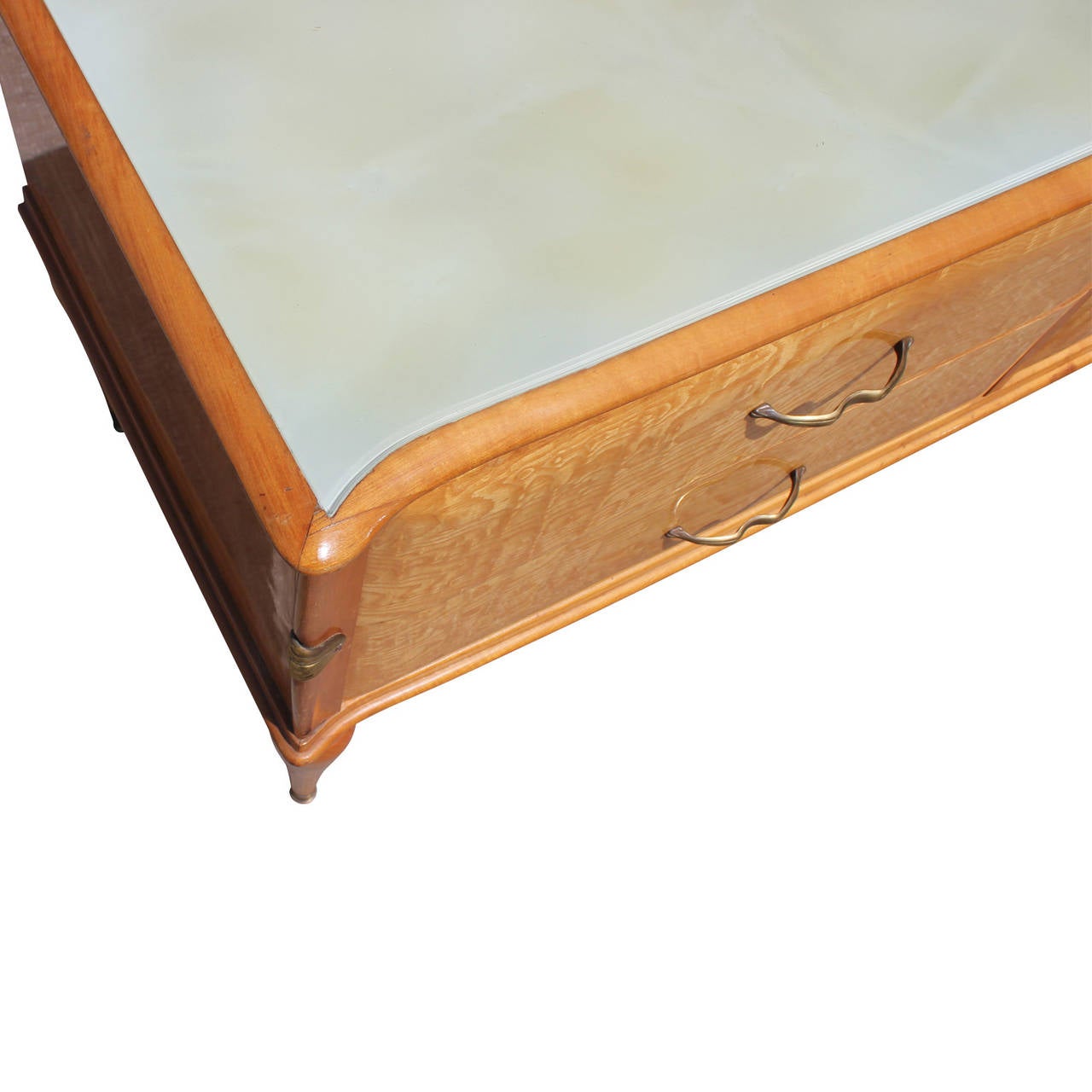 MidCentury Modern Italian Blonde Burl Wood Vanity Dresser with Mirror