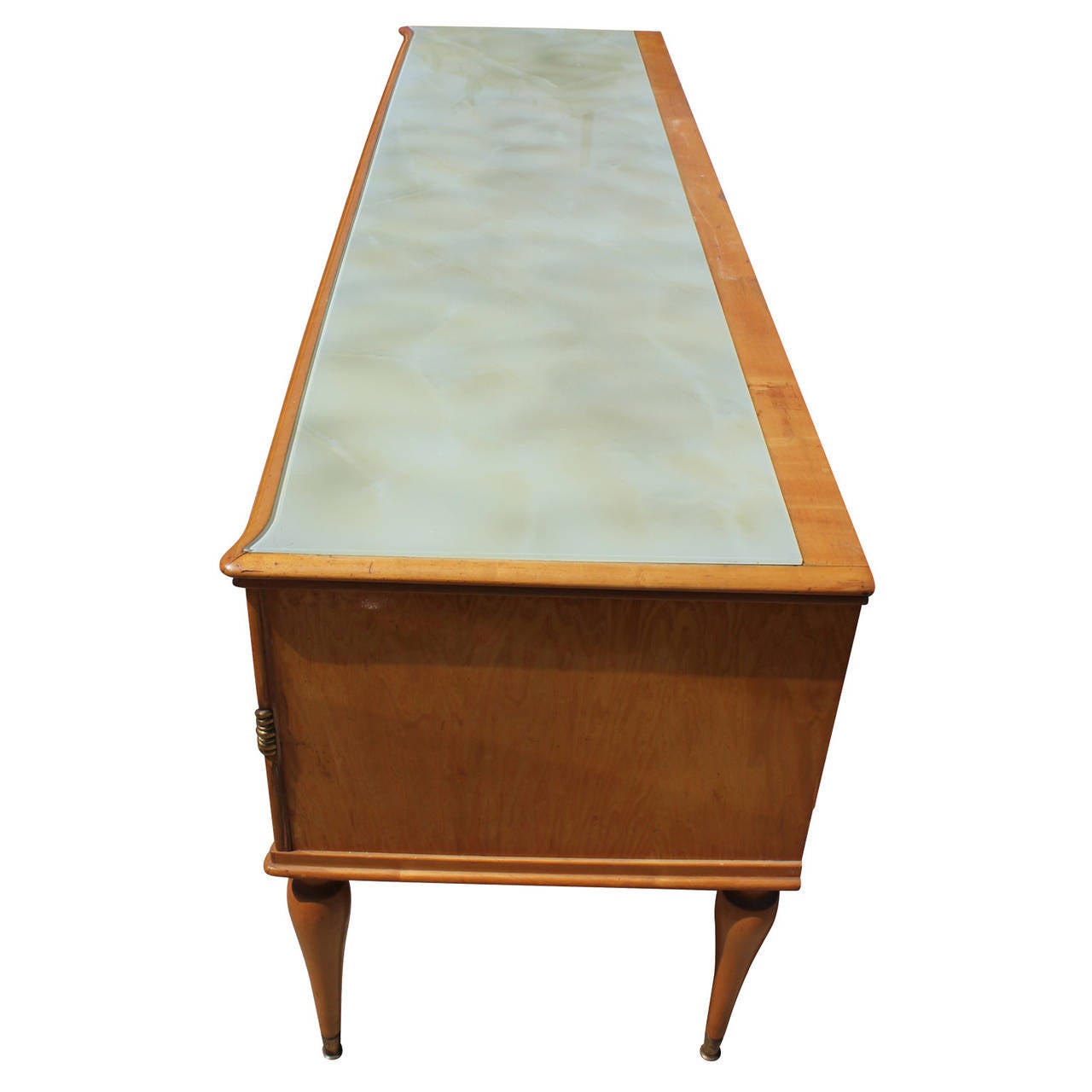 MidCentury Modern Italian Blonde Burl Wood Vanity Dresser with Mirror