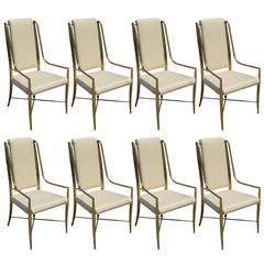 Set of Eight Mastercraft Brass Faux Bamboo Dining Chairs