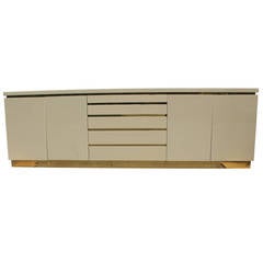 Cream Lacquer and Brass Sideboard by Jean Claude Mahey