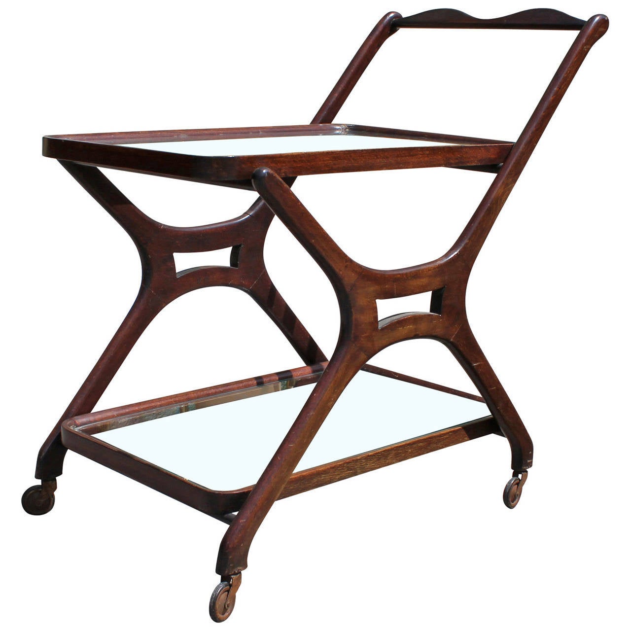 Sculptural Modern Walnut Italian Bar Cart For Sale at 1stdibs