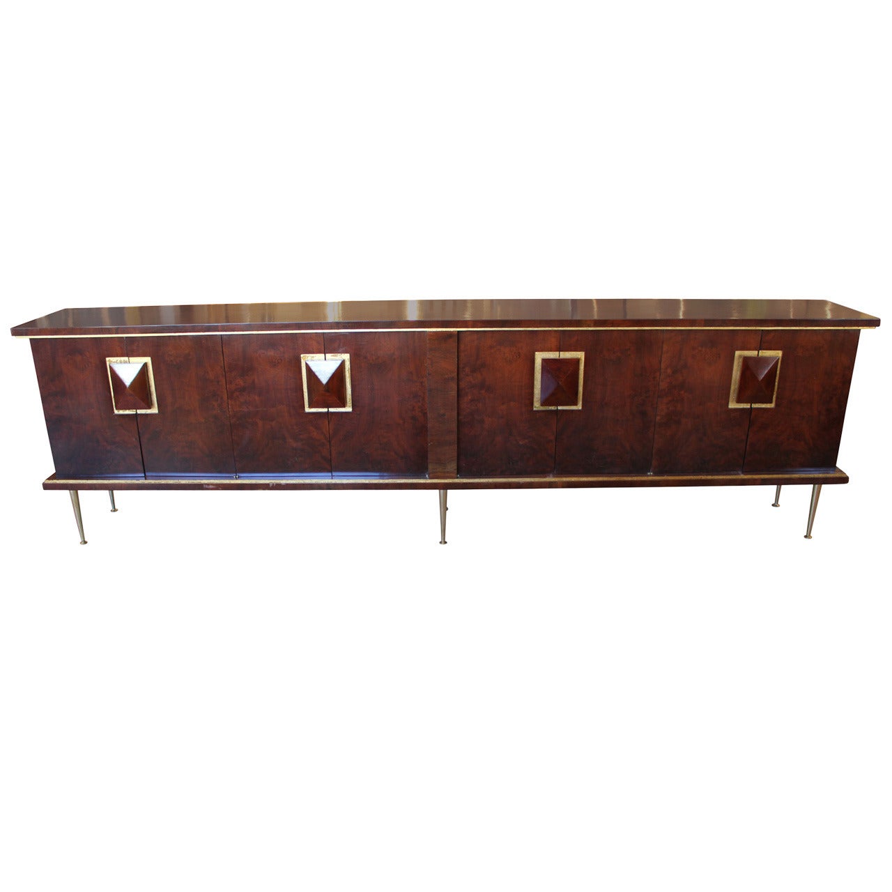 Extraordinary Italian Brass and Burl Sideboard