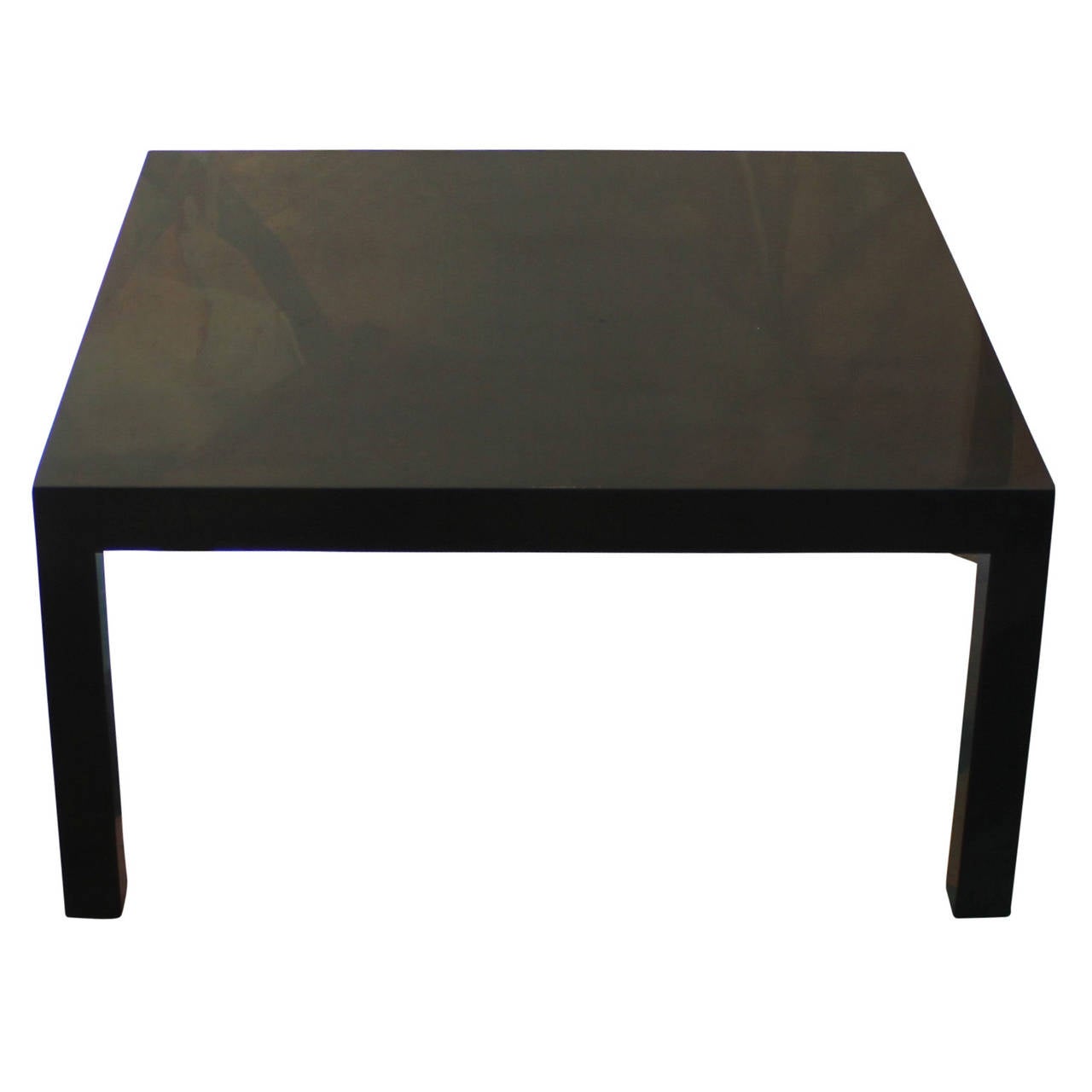 Dunbar Parsons coffee table finished in a luxe, high gloss black lacquer. Table retains original green lable.