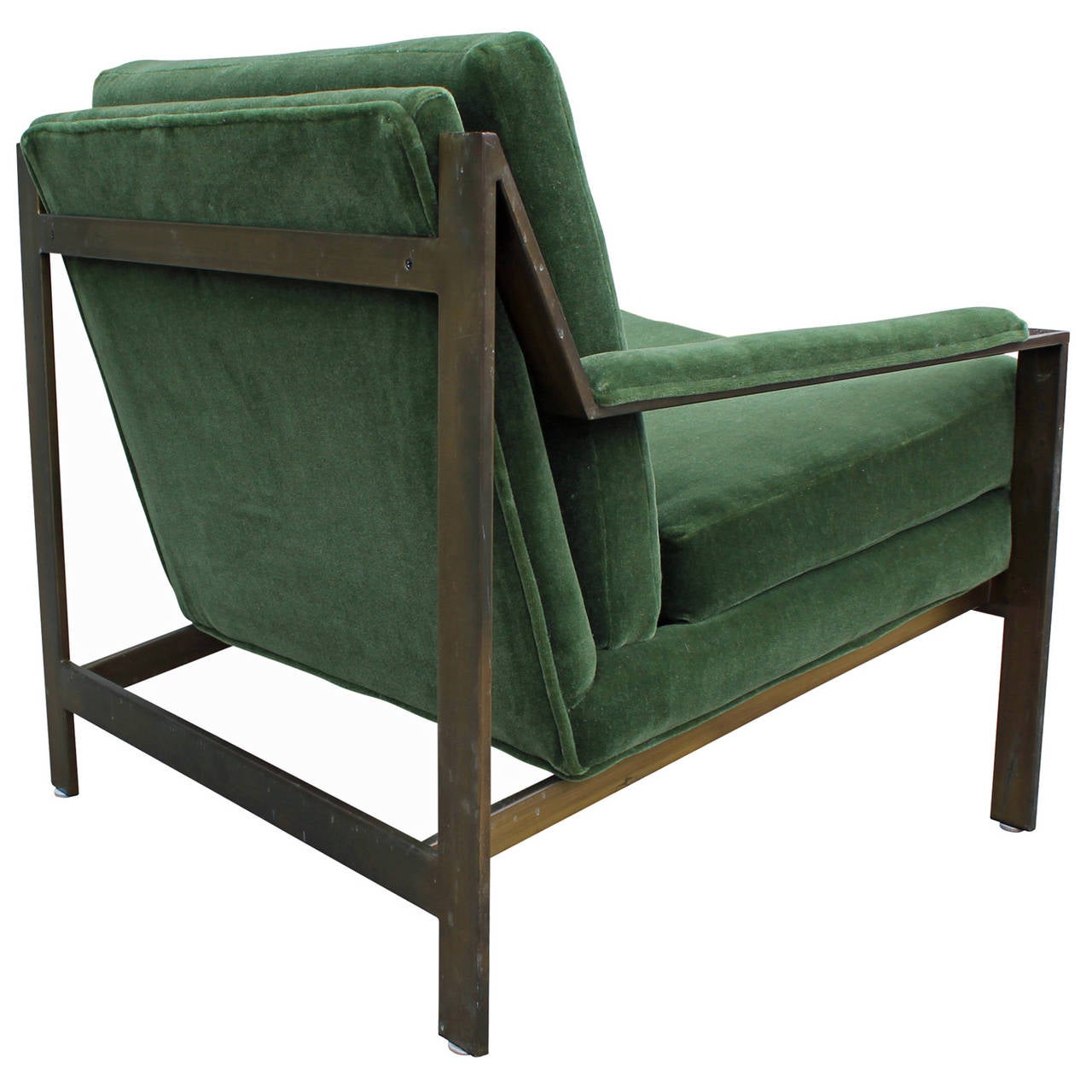 Pair of Cy Mann Bronze and Green Mohair Velvet Lounge Chairs In Excellent Condition In Houston, TX