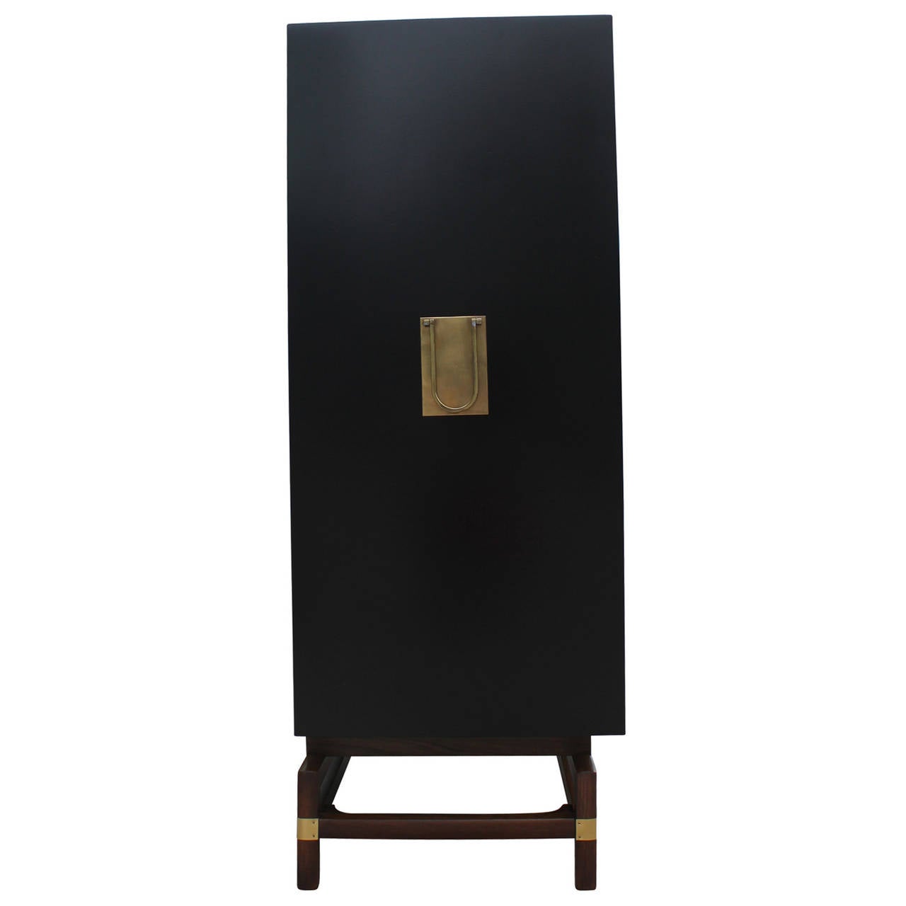 American Impeccable Pair of Twin Black Lacquer and Brass Campaign Chests