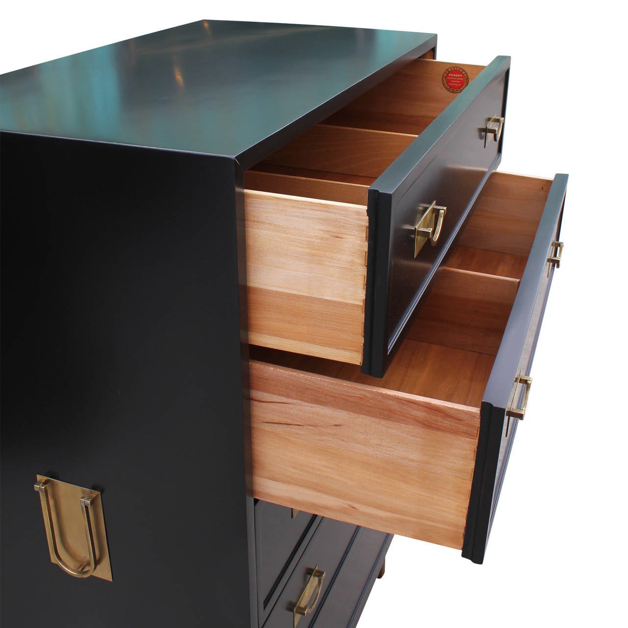 Mid-20th Century Impeccable Pair of Twin Black Lacquer and Brass Campaign Chests