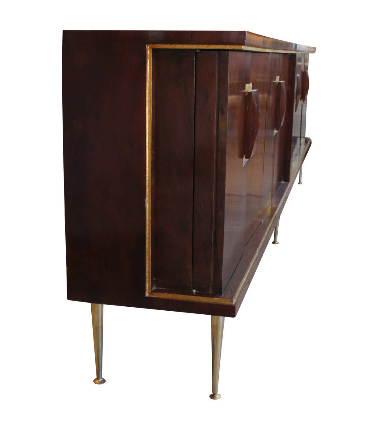 Mid-Century Modern Extraordinary Italian Brass and Burl Sideboard