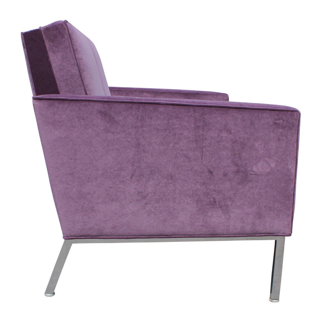 Mid-Century Modern Luxe Purple Velvet and Chrome Knoll Style Loveseat